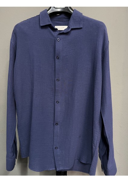 Lacivert Müslin Kumaş Gömlek