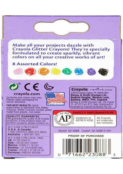 8 Glitter Crayons-Amerikan-Nontoxic-8 Renk Simli Mum Boya Seti modelleri