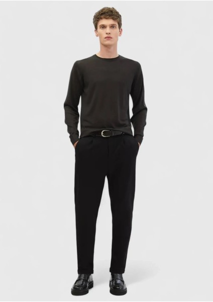 Antrasit Bisiklet Yaka Düz Örgü Ipek Karışımlı Triko Kazak fiyatları