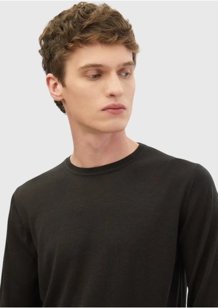 Antrasit Bisiklet Yaka Düz Örgü Ipek Karışımlı Triko Kazak modelleri