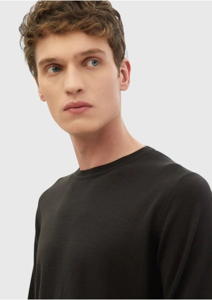 Antrasit Bisiklet Yaka Düz Örgü Ipek Karışımlı Triko Kazak fırsatları