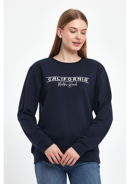Kadın Bisiklet Yaka Rahat Kalıp 3 Iplik Kalın Californıa Baskılı Sweatshirt SPR24SWK32 modelleri