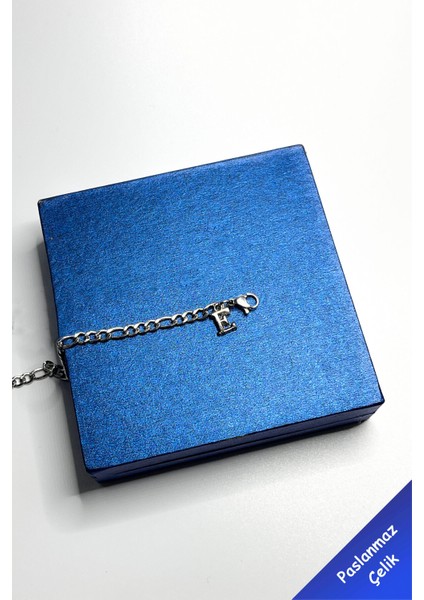 Unisex Kararmaz Çelik Gümüş Harfli Figaro Zincir Bileklik