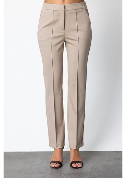Düşük Bel Boru Paça Pantolon Vizon 05143