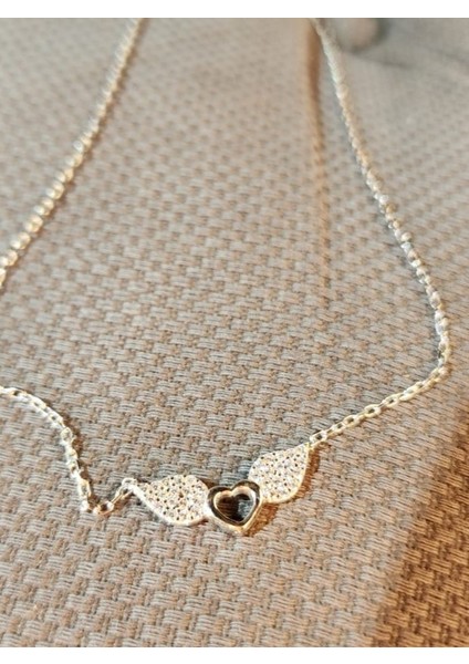 925 Ayar Gümüş Kanatlı Kalp Kolye