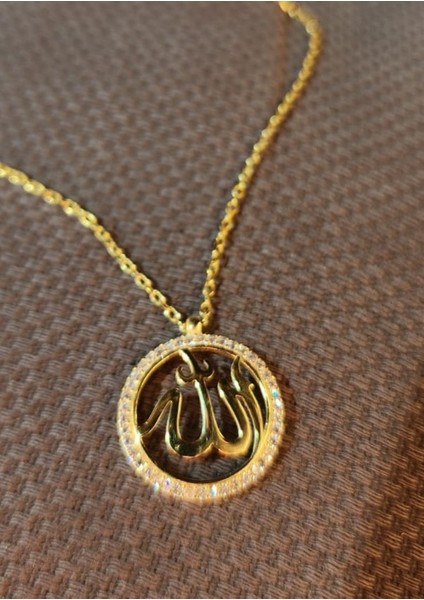 925 Ayar Gümüş Allah Yazılı Gold Kolye