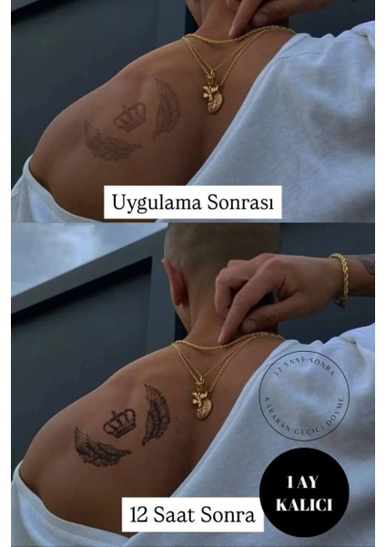 12 Saat Sonra Kararan Geçici Dövme Kanat ve Taç fiyatları