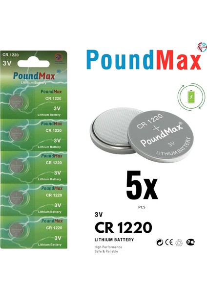 5 Adet CR1220 DL1220 1220 LIR1220 3V Poundmax Lityum Pil Lityum Düğme Pil, Küçük Elektronik Cihazlar Için Araba Anahtarları, Uzaktan Kumandalar, Teraziler, Saatler Ölçüm Cihazları ve Hesap Makineleri modelleri