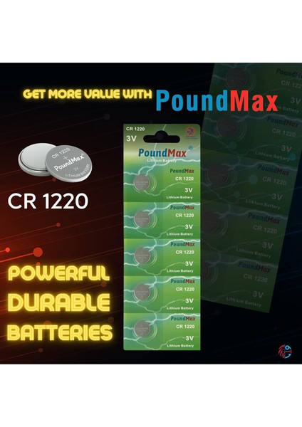 5 Adet CR1220 DL1220 1220 LIR1220 3V Poundmax Lityum Pil Lityum Düğme Pil, Küçük Elektronik Cihazlar Için Araba Anahtarları, Uzaktan Kumandalar, Teraziler, Saatler Ölçüm Cihazları ve Hesap Makineleri