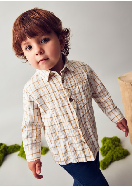 Erkek Bebek Kareli Gömlek Krem