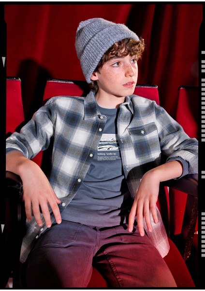 Erkek Çocuk Kareli Gömlek Gri