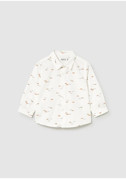 Erkek Bebek Baskılı Uzun Kol Gömlek Krem