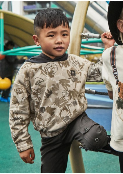 Erkek Çocuk Baskılı Kapşonlu Sweatshirt