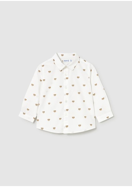 Erkek Bebek Baskılı Uzun Kol Gömlek Beyaz