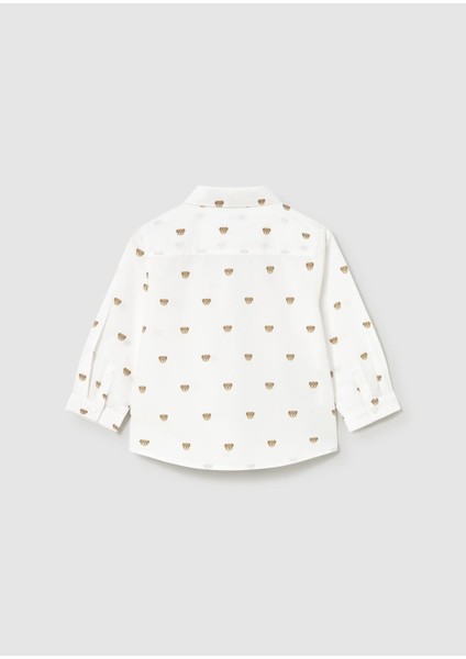 Erkek Bebek Baskılı Uzun Kol Gömlek Beyaz fiyatları