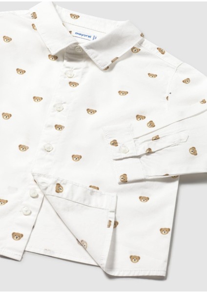 Erkek Bebek Baskılı Uzun Kol Gömlek Beyaz modelleri