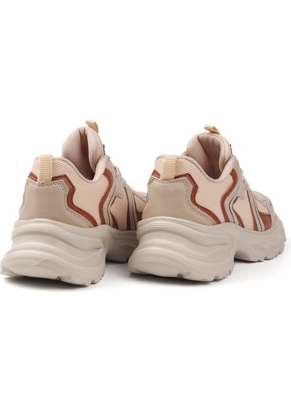 Kadın Bej Kahve Fileli Sneaker Günlük Ortopedik Spor Ayakkabı fırsatları