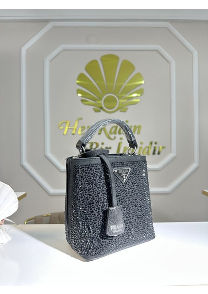 Full Siyah Taş Işlemeli Kol Çantası