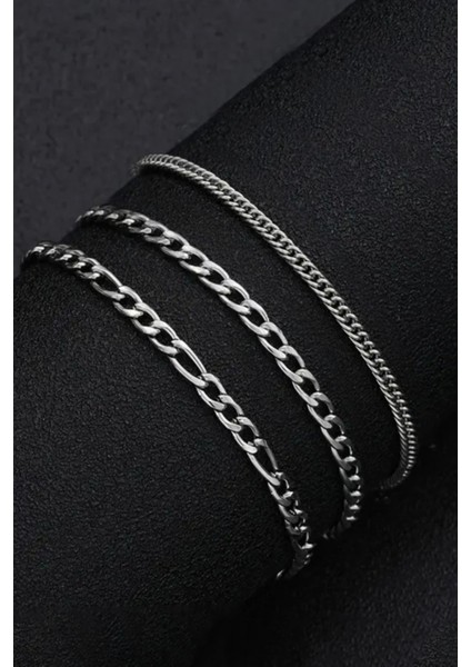 Paslanmaz 3 Adet Erkek Spor Çelik Bileklik Set (Figaro-Gurmet -Küba)