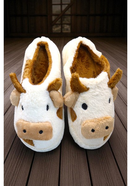 Kadın Inek Figürlü Ev Terliği. Içi Pelüş Detaylı Terlik. modelleri