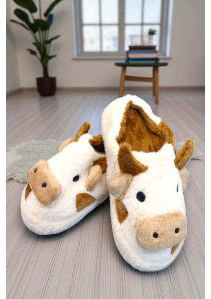 Kadın Inek Figürlü Ev Terliği. Içi Pelüş Detaylı Terlik. fırsatları
