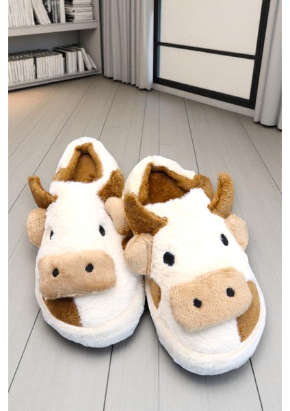 Kadın Inek Figürlü Ev Terliği. Içi Pelüş Detaylı Terlik. indirimleri