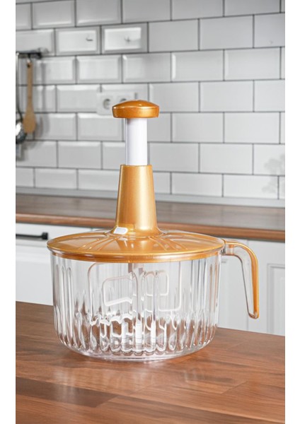 P-Design Solingen Gold Renk Salata Sebze Kurutucu Ayran Çırpıcı Basma Kollu Süzgeç