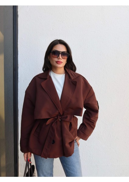 Kruvaze Yaka Kuşaklı Trench fiyatları