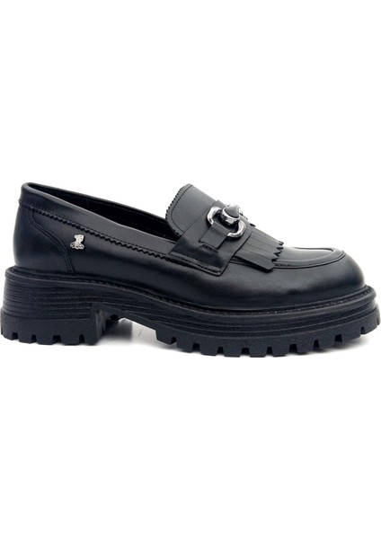 2554603K Kadın Hakiki Deri Püsküllü Kalın Taban Loafer Ayakkabı
