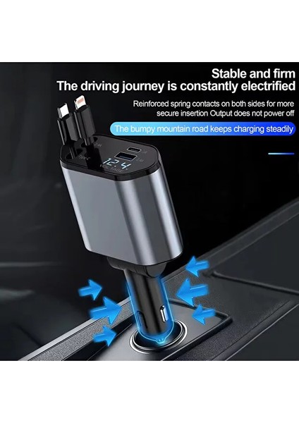 95W Hızlı Araç Şarj 4 In 1 Voltaj Göstergeli Tüm Telefonlar Için Hızlı Araba Şarjı Kendinden Kablolu fiyatları