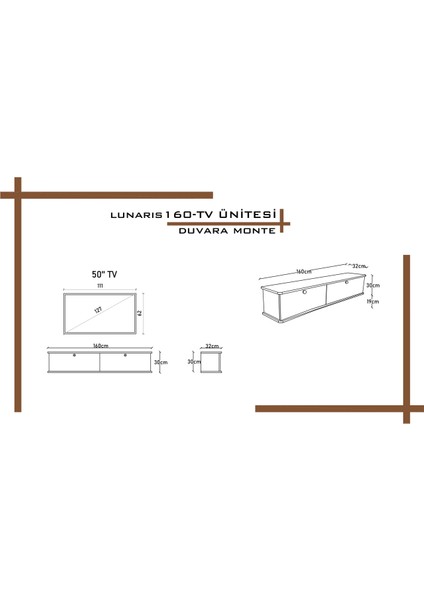 Lunaris Tv Ünitesi - Tv Sehpası 160 cm Duvara Monte %100 Mdf fırsatları