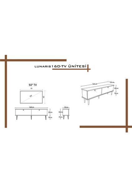 Lunaris Tv Ünitesi - Tv Sehpası 160 cm %100 Mdf Lake Ahşap Ayaklı fırsatları