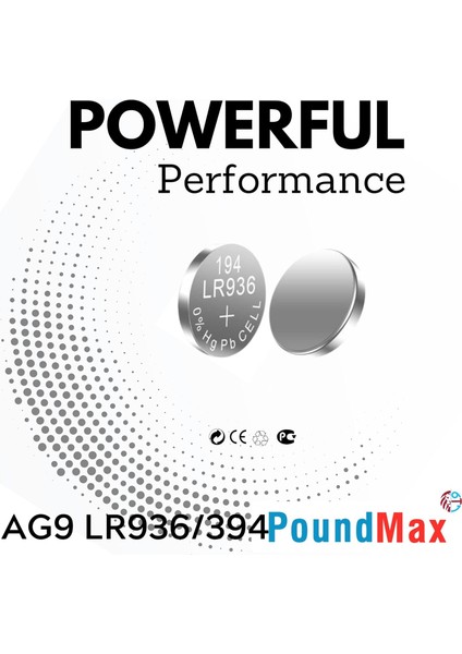 10X Ag9 (LR45, LR936, 394) 1.5V - Poundmax Alkalin Düğme Piller | 1x 10'lu Paket indirimleri