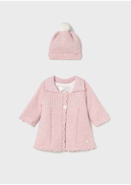 Newborn Kız Bebek Örgü Uzun Hırka ve Şapka