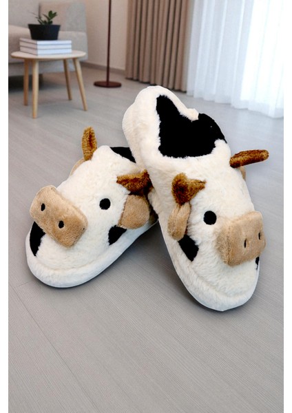 Kadın Inek Figürlü Ev Terliği. Içi Pelüş Detaylı Terlik. modelleri