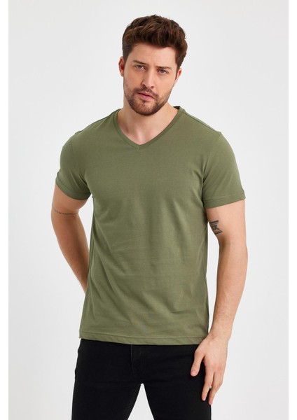 Erkek Pamuklu Kısa Kollu V Yaka T-Shirt