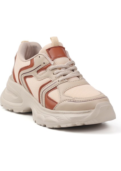 Kadın Bej Kahve Fileli Sneaker Günlük Ortopedik Spor Ayakkabı fiyatları