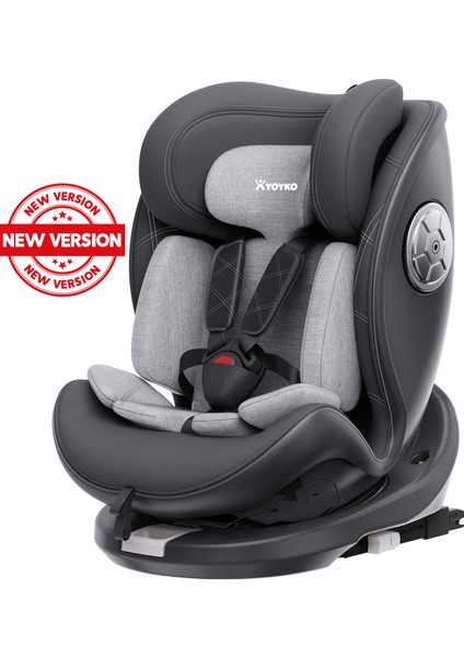 Ultimate 360 ° Dönebilir Yatabilir 0-36 Kg Deri Oto Koltuğu ISOFIX/SIP/LATCH Gri