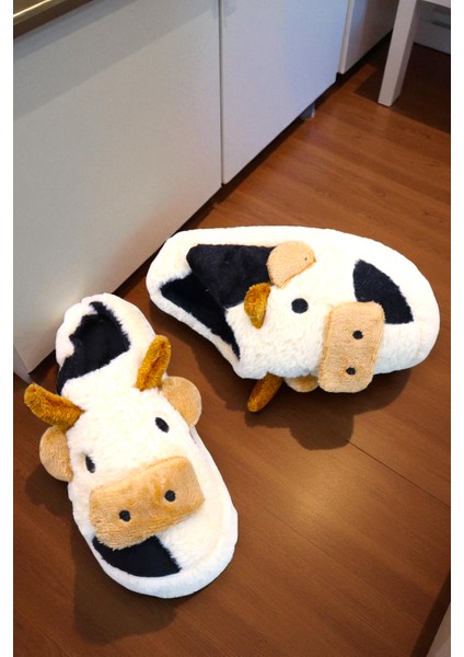 Kadın Inek Figürlü Ev Terliği. Içi Pelüş Detaylı Terlik. fiyatları