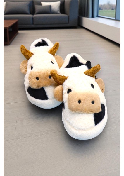 Kadın Inek Figürlü Ev Terliği. Içi Pelüş Detaylı Terlik. fırsatları