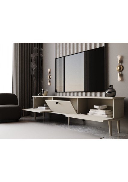 Lunaris Tv Ünitesi - Tv Sehpası 180 cm %100 Mdf Lake Ahşap Ayaklı modelleri