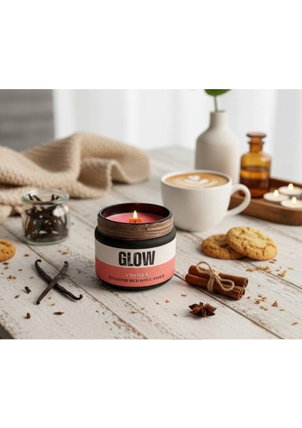 Glow – Özel Tasarım Vanilya Kokulu Mum (250GR) Doğal Vegan Soya Wax