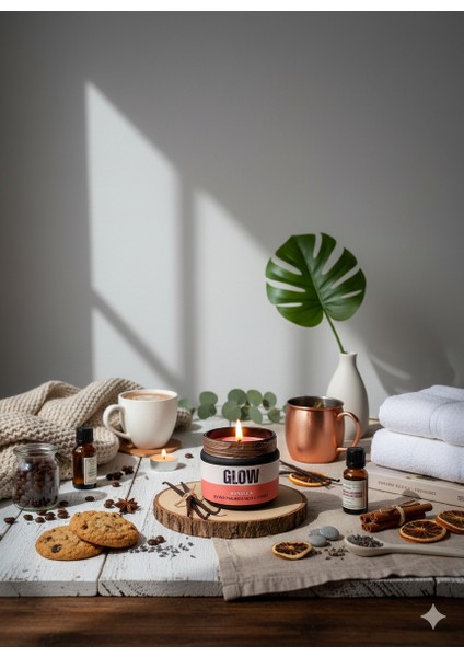 Glow – Özel Tasarım Vanilya Kokulu Mum (250GR) Doğal Vegan Soya Wax modelleri
