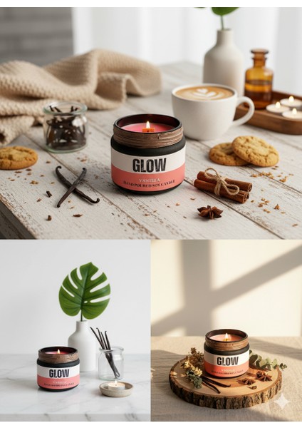 Glow – Özel Tasarım Vanilya Kokulu Mum (250GR) Doğal Vegan Soya Wax fırsatları