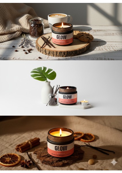 Glow – Özel Tasarım Vanilya Kokulu Mum (250GR) Doğal Vegan Soya Wax indirimleri