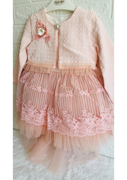 Kız Bebek ve Çocuk 2 Farklı Renkli Bolerolu Dantel Detaylı Abiye Elbise