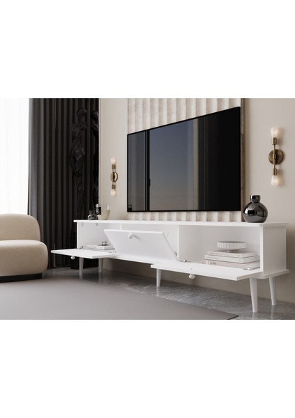 Lunaris Tv Ünitesi - Tv Sehpası 180 cm %100 Mdf Lake Ahşap Ayaklı modelleri