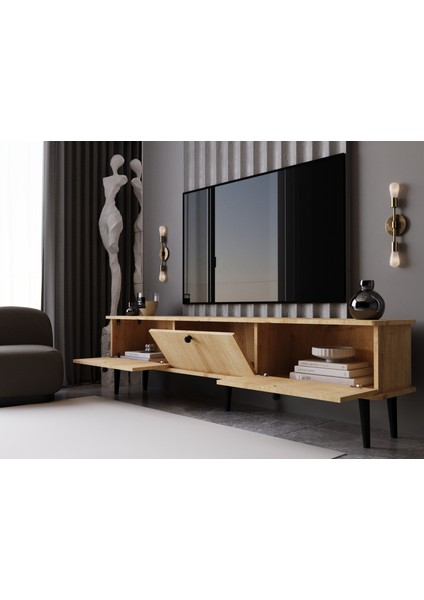 Lunaris Tv Ünitesi - Tv Sehpası 180 cm %100 Mdf Lake Ahşap Ayaklı modelleri