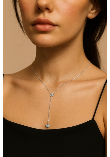 Çelik Kelebek Y Model Kadın Kolye – 316L Kararmaz Çelik | Zarif ve Şık Takı | modelleri