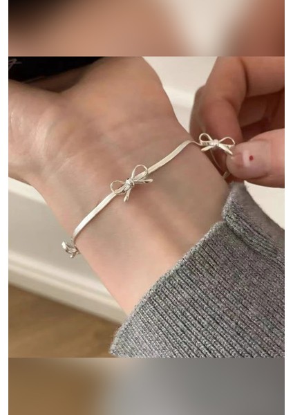 Fiyonk Coquette Ribbon Yassı Italyan Zinciri Gümüş Çelik Bileklik fiyatları